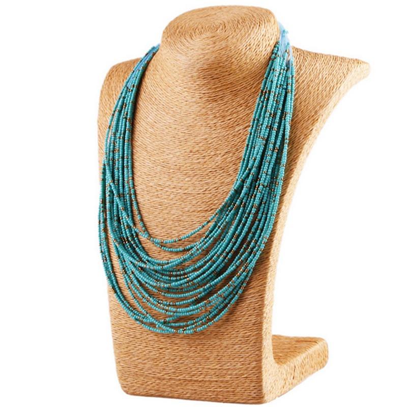 Mode Damen Mix Farbe Mehrschichtige Rocailles Choker Klobiger Anhänger Bib Halskette