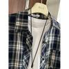 Man Jiang Yue Navy Blue Plaid Women's Long Sleeve Shirt - Hong Kong Style Chic & Lightweight