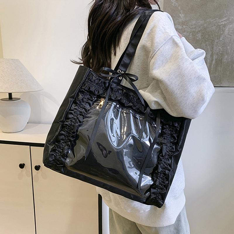 New Fashion Versatile Girls' Strap Bowknot Transparent Splice Advanced Shoulder Bag Large Capacity Shopper Totes CLE