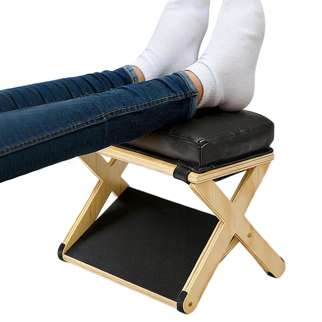 2 Layer Wooden Under Desk Footrest with Non-Slip Rubber Stepping Surface Leg Rest Slanted Small Desk Foot Stool for Home Office