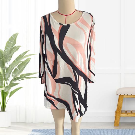 Women Tops Three-Quarter Sleeve Round Neck Abstract Print Tee Tops Loose