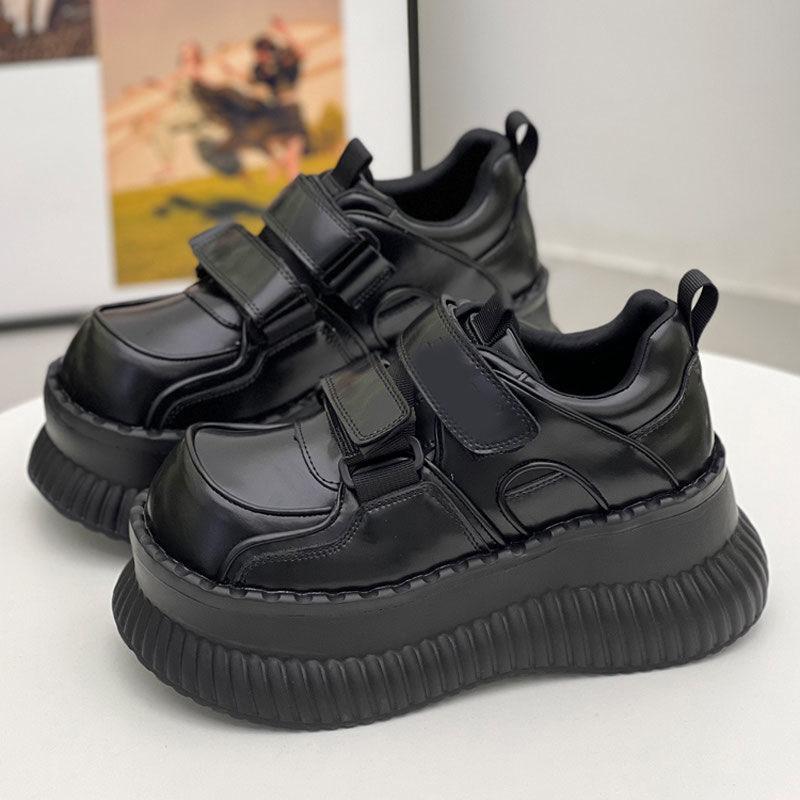 Fashion Retro Thick Soled Women's Shoes 2025 Spring Autumn Solid Color Big Head Casual Platform Increased 7cm High Heels Women Sneakers