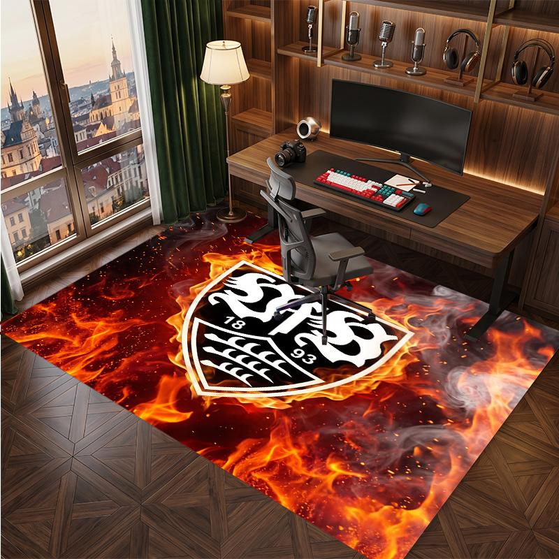VfB Stuttgart Football Print Crystal Velvet Rug, Comfortable Water Absorbent Non Slip Indoor Floor Carpet