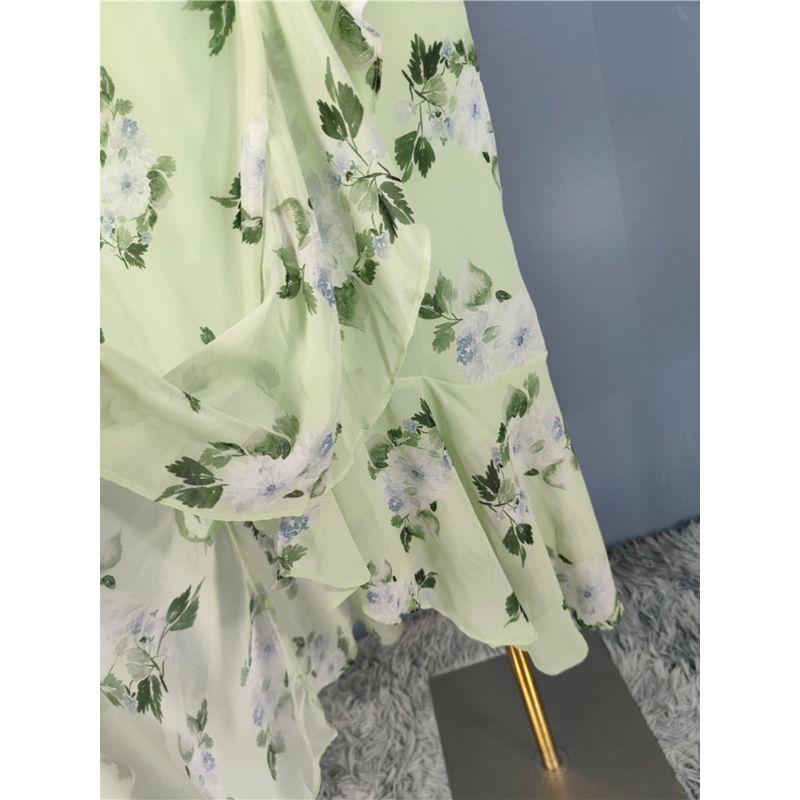 Export Summer New Suspender Exquisite Print Ruffles V Neck Holiday Lady Beautiful Fashion Special Dress