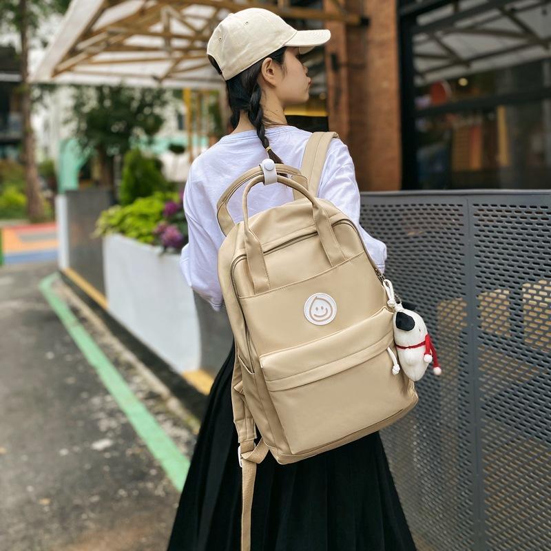 Japanese Ins Girls Backpack Korean Version of Junior High School Student Schoolbag Women's Large-capacity Solid Color Nylon Handbag