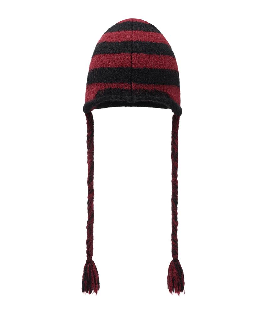 THEVINYLHOUSE Ear Flap Stripe Beanie Red