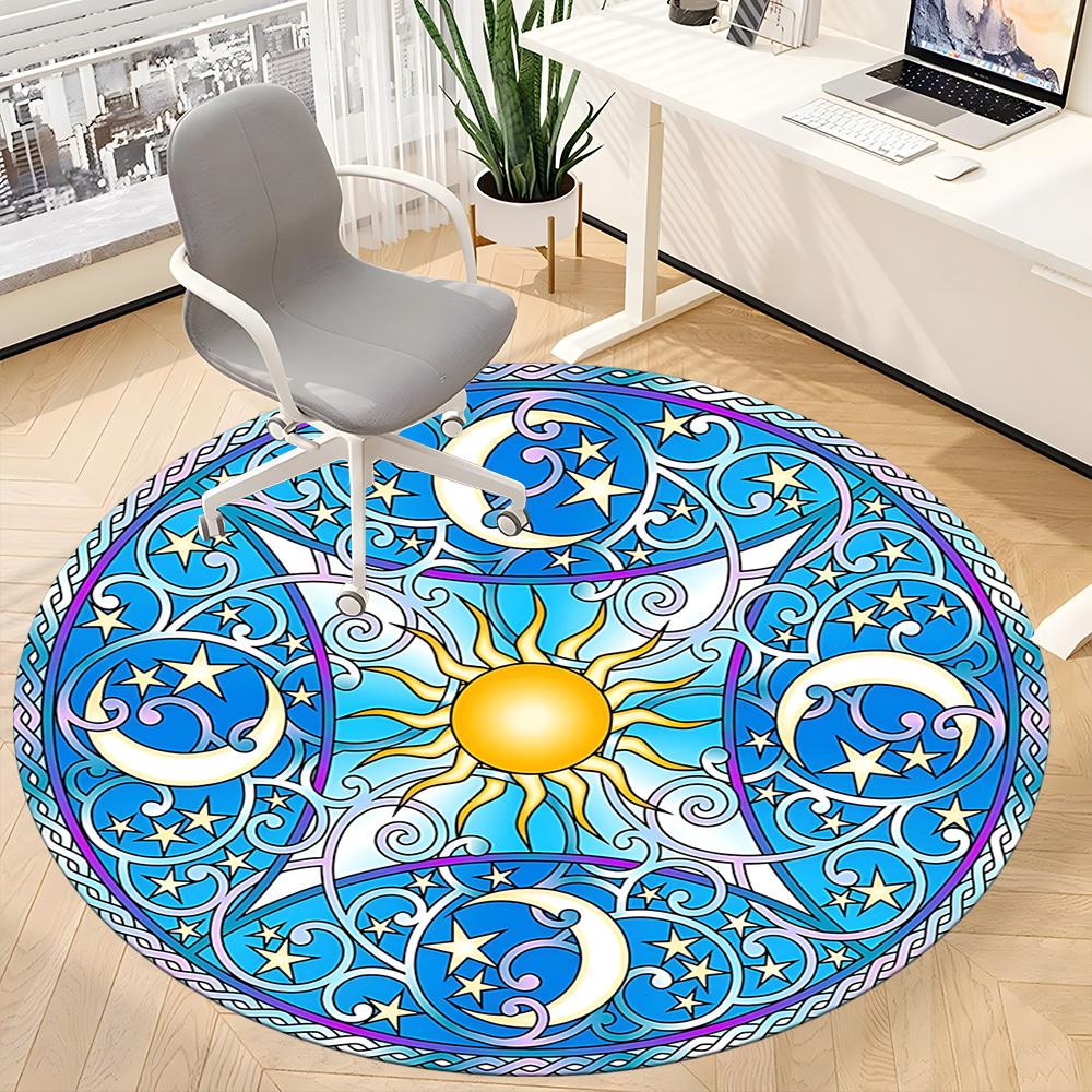 1pc Sun Moon Stars Mandala Chair Carpet for Office Non-Slip,  Machine Washable Rug for Office - Polyester, Machine Made yy251029122