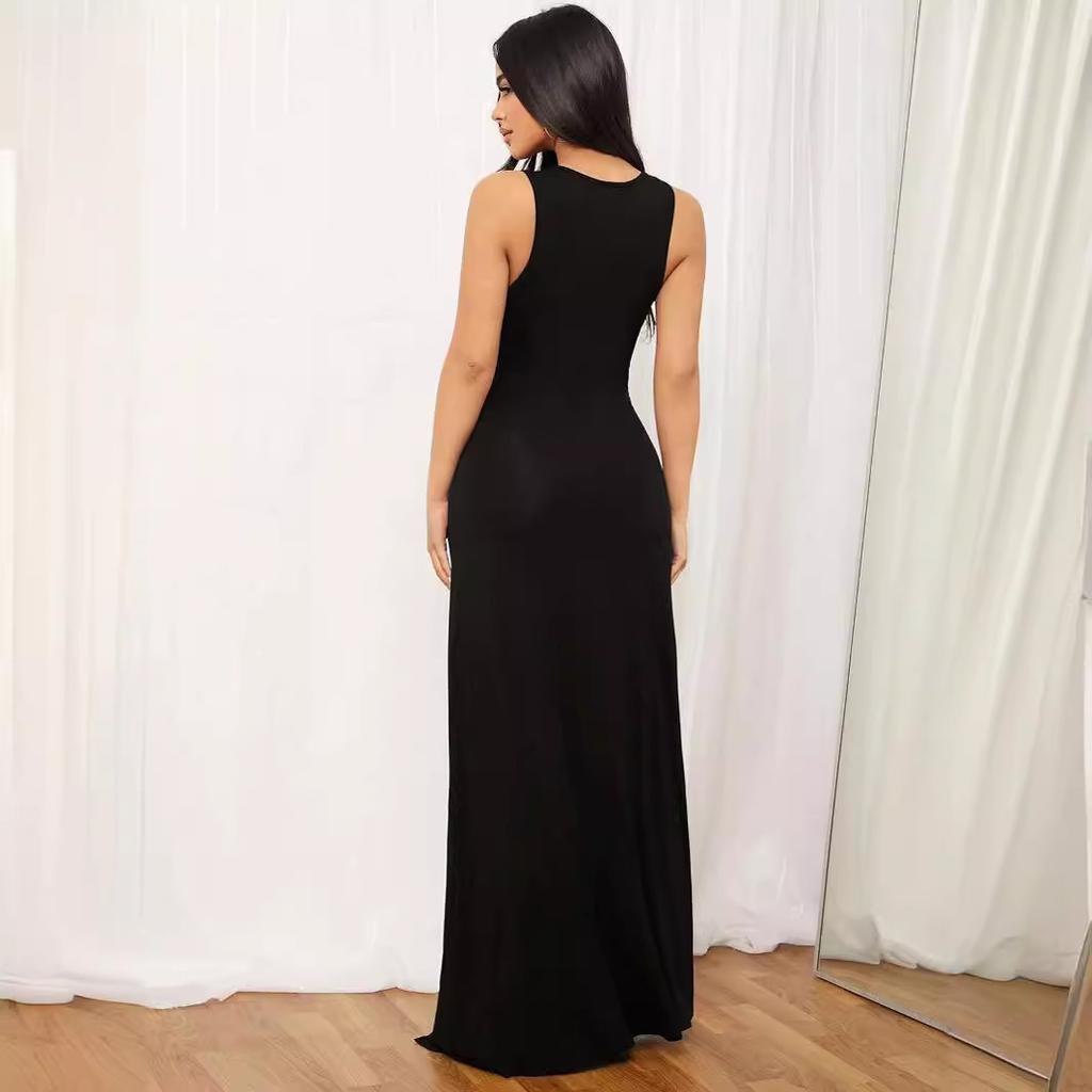 Summer new long dress European and American women's clothing sexy deep V strap sleeveless split multi-color dress