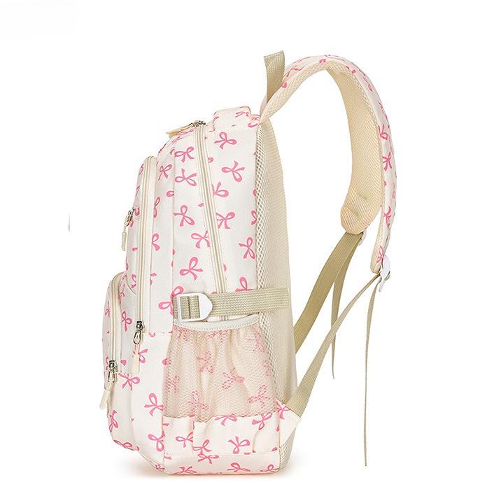 Set de Mochila de Nylon de 3 Piezas Linda Mochila Escolar con Estampado de Lazo para Niñas Mochila Grande con Bolso de Hombro Estuche para Lápices