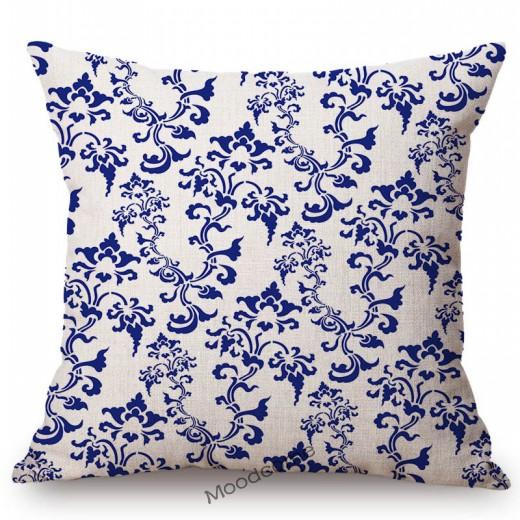 Traditional Delft Navy Blue Toile Floral Pattern Elegant Royal Luxury Home Decoration Cotton Linen Sofa Pillowcase Cushion Cover