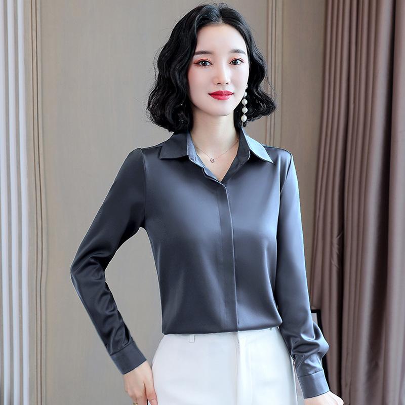 Women's Long-Sleeve Silky Satin Acetate Shirt - Early Autumn Trendy Design