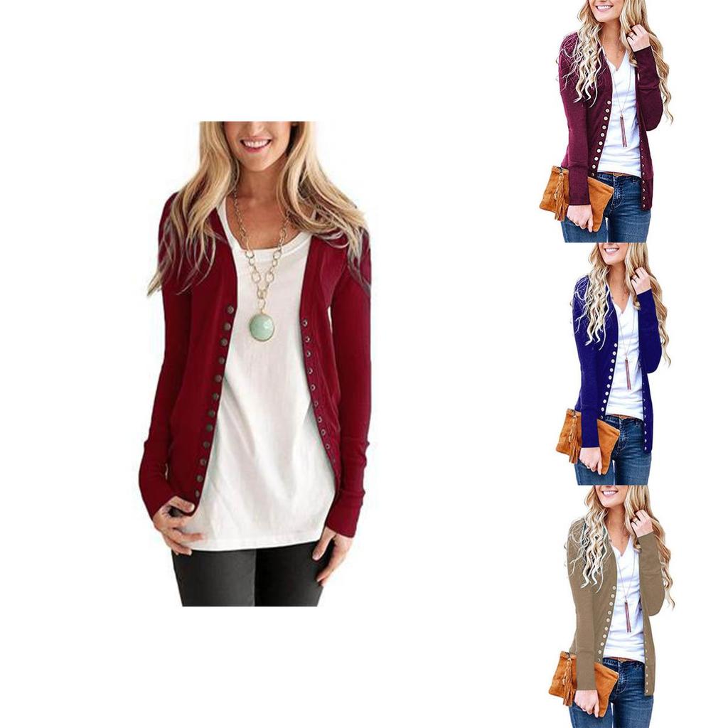 Premium Women V Neck Cardigan Coat Slim Fit Button Plain Cotton Blend Jacket Outwear Top