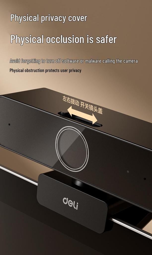 Deli 4K USB Camera with Integrated Microphone for Desktop & Laptop Live Streaming