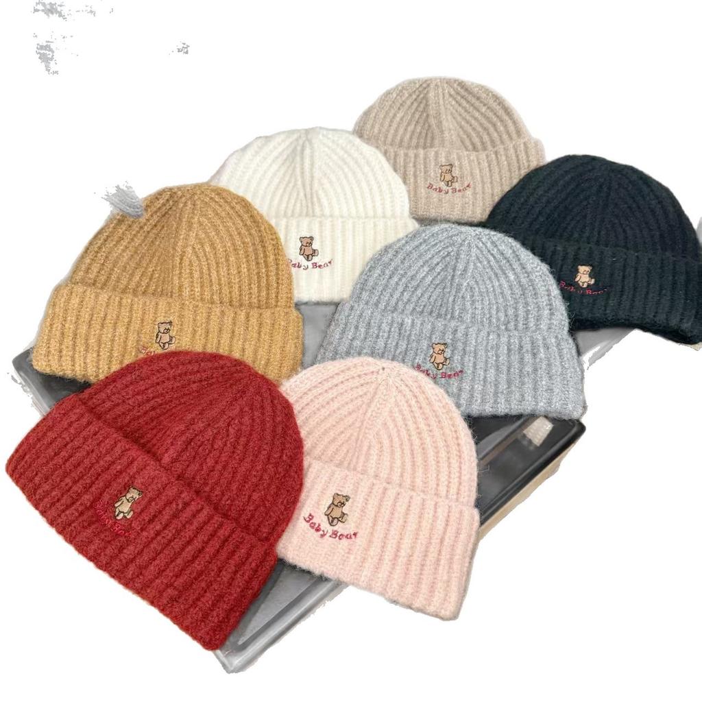 Cute Bear Shows Face Small Wool Hat Female Autumn and Winter Cold Hat Warm Knitted Hat Cold Protection Ear Hat Winter