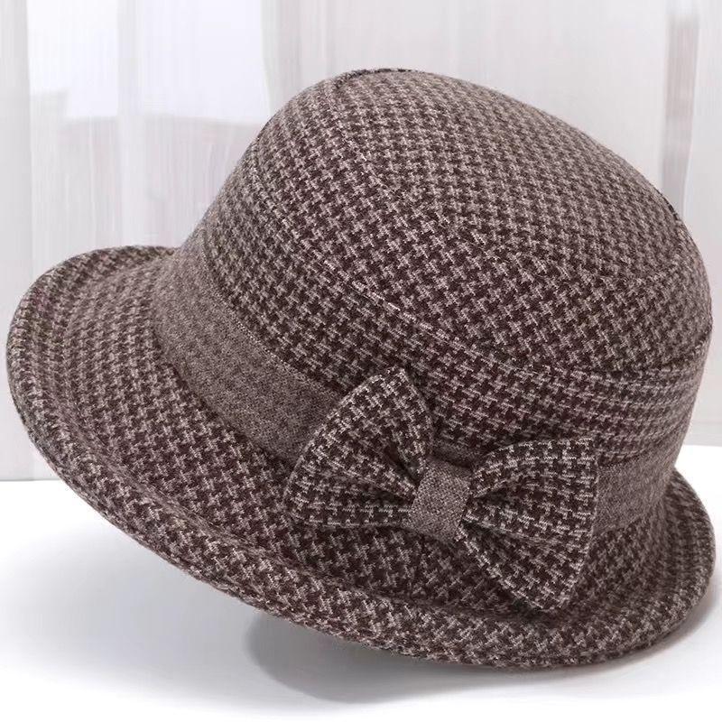 Autumn and Winter Knitted Bowknot Color Blocking Thickened Basin Casual Outdoor Sports Warm Wide Brimmed Bucket Hat