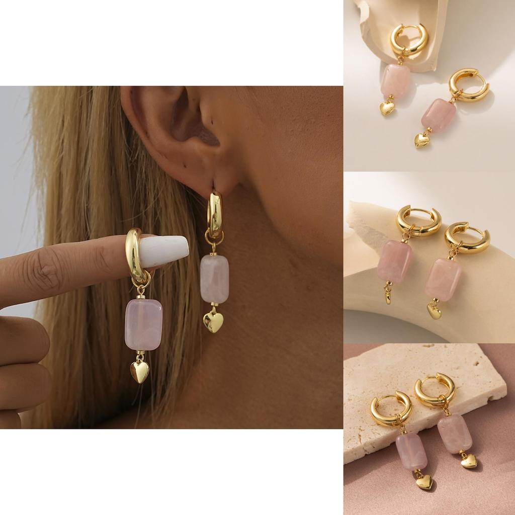 Trendy Copper Heart Earrings With Natural Stone Elegant And Chic Design