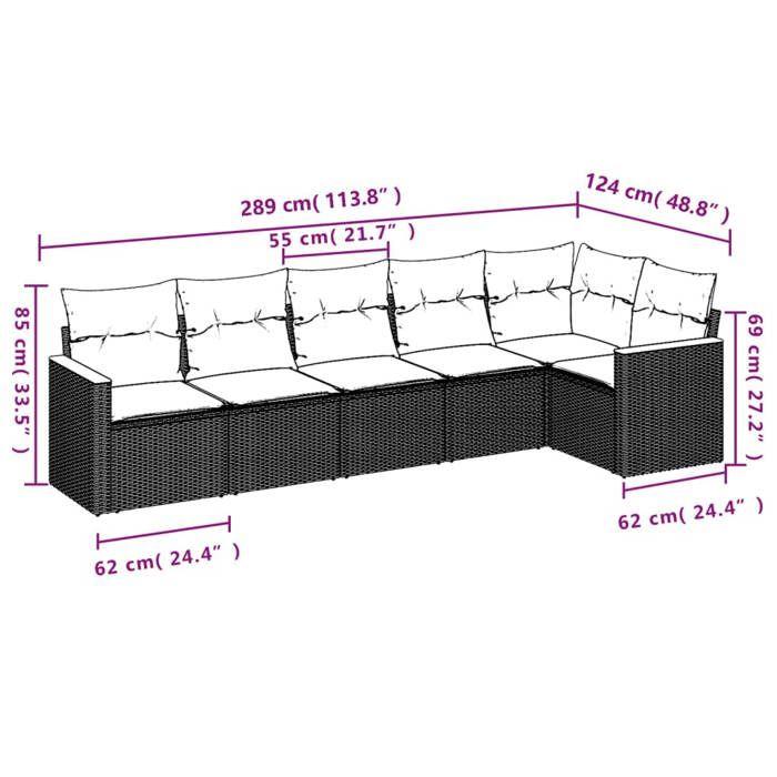 VidaXL Salon de Jardin avec Coussins 6 pcs, Canapés de Terrasse, Ensemble de Meubles de Patio, Mobilier d'Extérieur, Noir 3258387