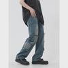Unisex Retro High Street Pocket Jeans: Loose, Wide-Leg, Straight Fit Workwear for Couples