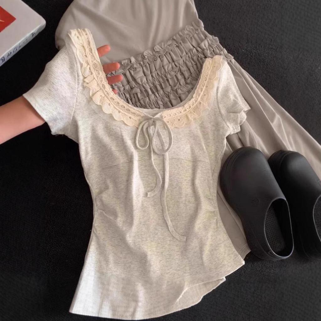 Women's Summer 2025 Lace-Trimmed Slim-Fit Short-Sleeve T-Shirt - Stunning, Beautiful, Unique