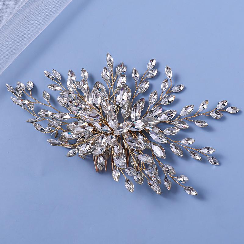 Gold Luxury Crystal Bride Hair Comb Rhinestone Wedding Headdress Jewelry Bridal Handmade Hair Accessories Women Party Ornaments