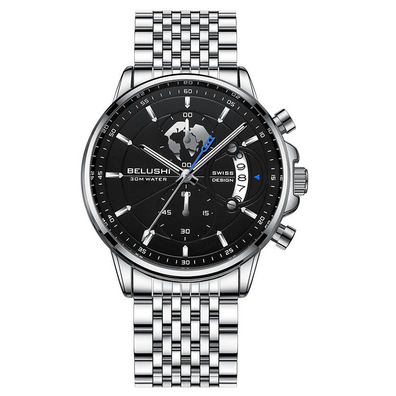 Mode Business Dreiaugen-Chronograph Leder Leuchtendes Uhrwerk Stahlarmband Personalisierte Uhr Herren Wasserdichte Quarz Uhr