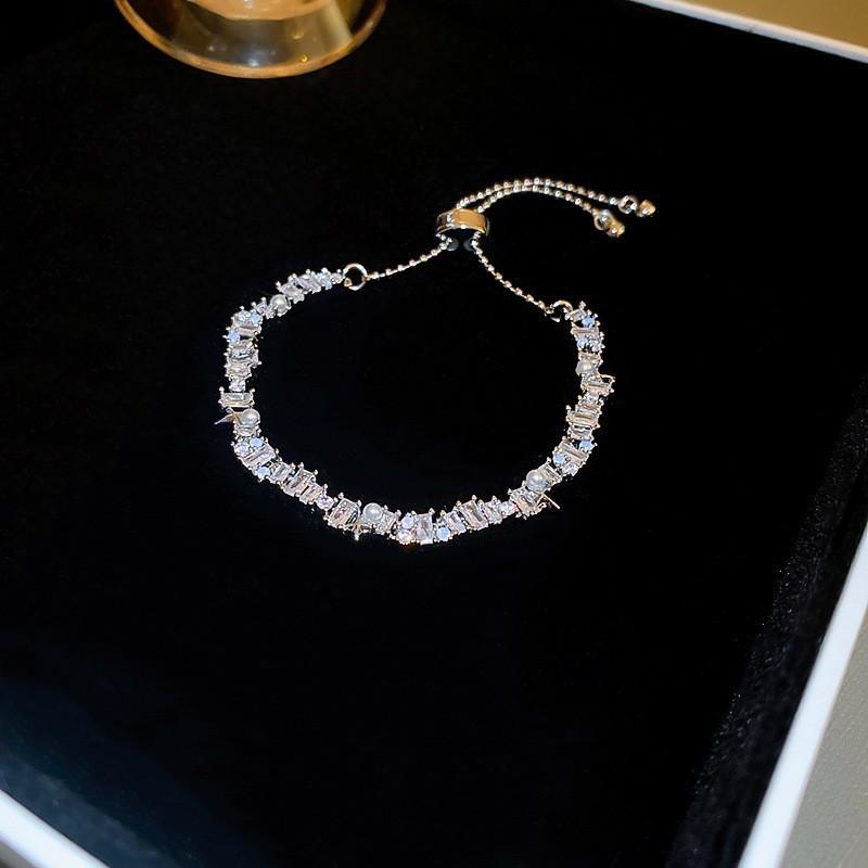 South Korea Dongdaemun Square Zircon Adjustable Bracelet Women's Simple Light Luxury Bracelet Personality Temperament High-end Jewelry