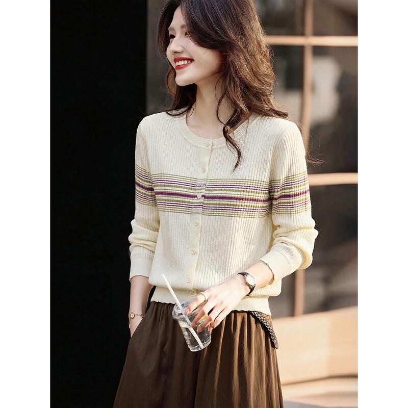 Retro Striped Long-Sleeve Cardigan One Size