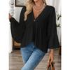 Spring Summer V-neck Elegant Loose Ruffled Women Blouse Half Sleeve Simple Casual Blouse Female New Solid Color Lotus Leaf Tops Office Sweet Clothing