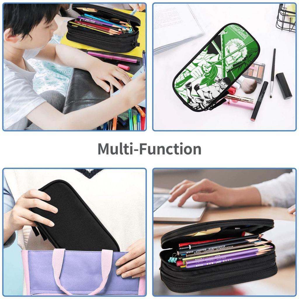 Asamike Large Capacity Pencil One Piece Zoro Multifunctional Pencil for Boys and Cute Pencil Pouch for Elementary School Middle School High School
