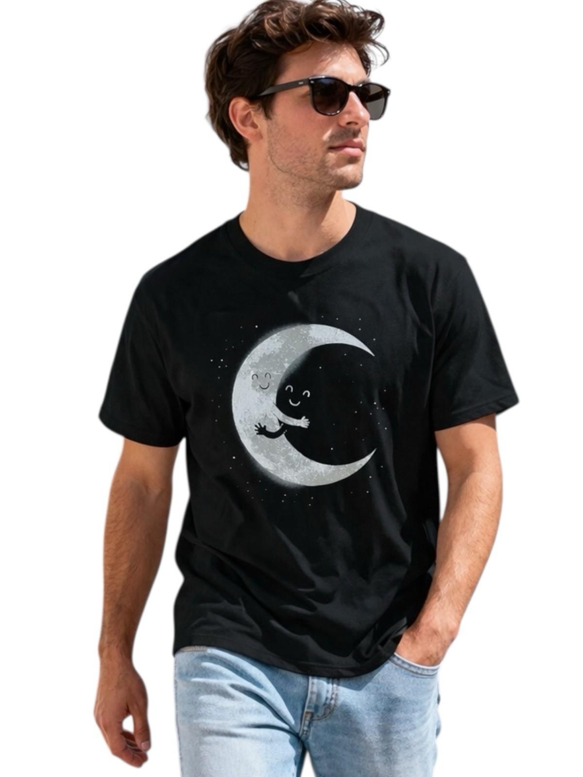 Threadless Graphic T Shirt Mens L Black Moon Hug Print Cosmic Artsy Novelty Tee XXXL