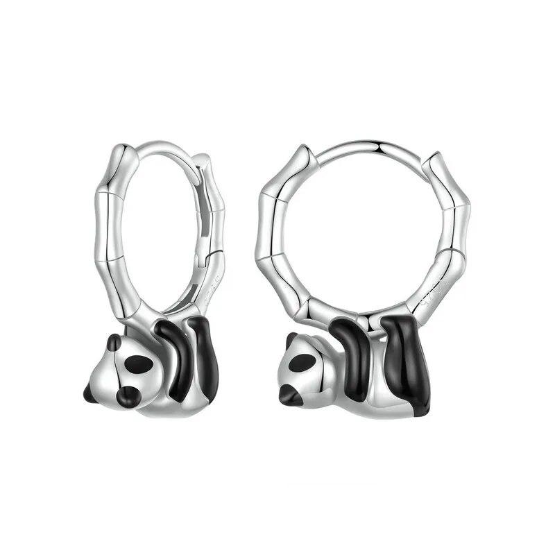 Bamoer Panda Hoop Earrings for Women 925 Sterling Silver Animal Huggie Hoop Earrings Jewelry Gifts for Sensitive Ears