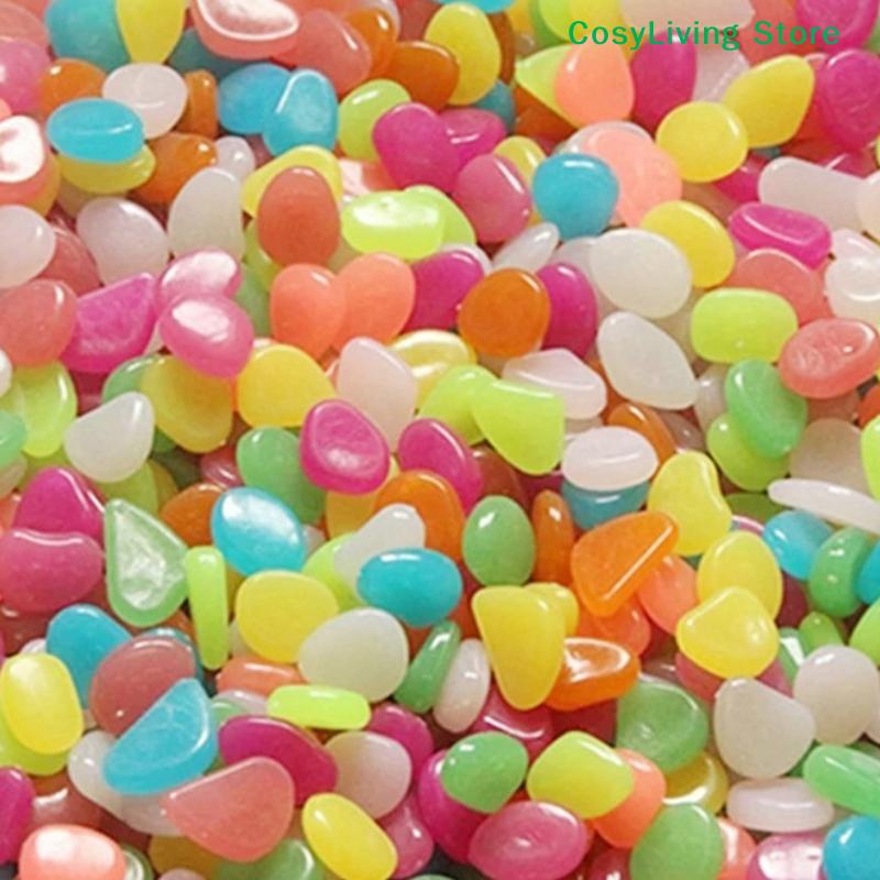 100Pcs/Bag Outdoor Luminous Stones Garden Pebbles Fish Tank Decoration Glow In Dark Mixed Color Pebble Rocks Aquarium Decor