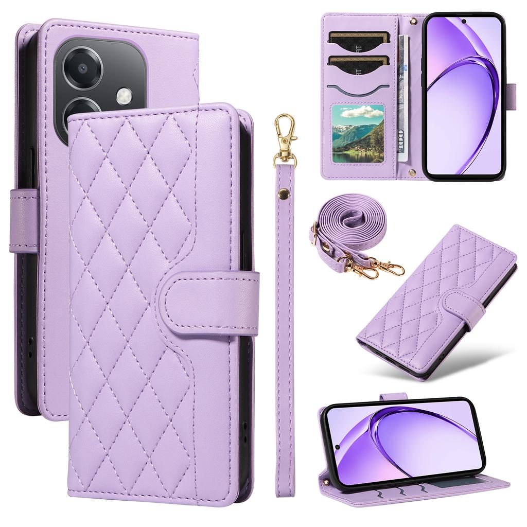 For Oppo A5x 5G/A3x 4G/5G (India)/A3 4G/5G/A60 5G/A40 4G/A40M 4G Case Wallet Rhombus Leather Phone Cover with Straps