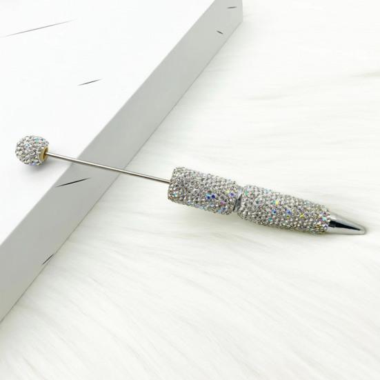 Comfortable Grip Gel Pen Diamond Beadable Pens, Bling Rhinestone Beaded DIY Bead Pen, Crystal Shaft Decorative Craft Black Ink Ballpoint Pens