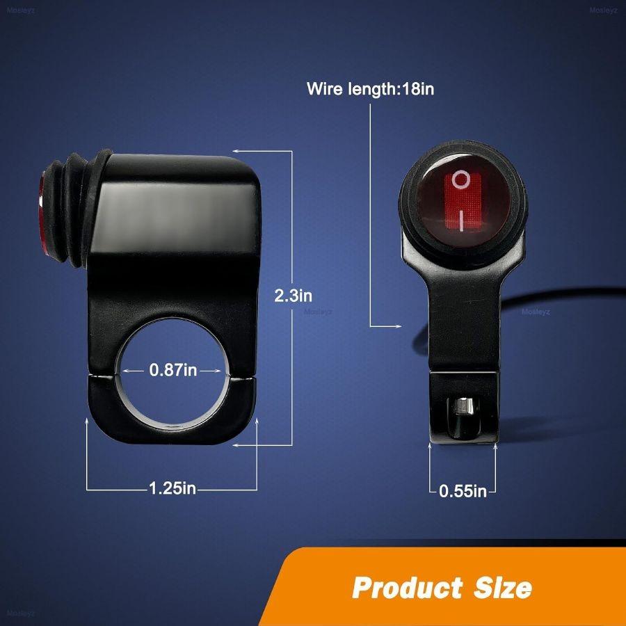 Light Switch 12V Waterproof Aluminum Alloy Handlebar Switches for Motorcycle Red