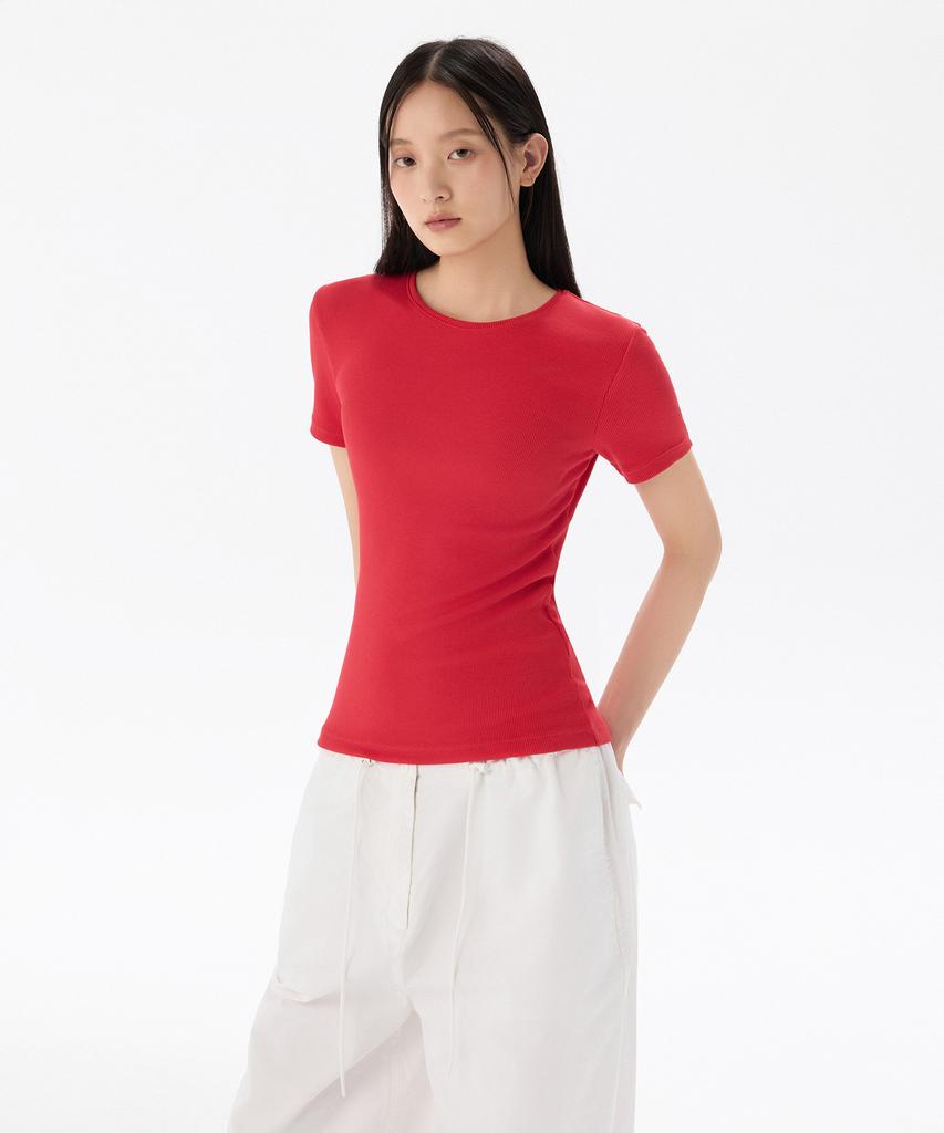 MUSINSA STANDARD WOMAN Women'S Ribbed Slim Fit T-Shirt [Red]