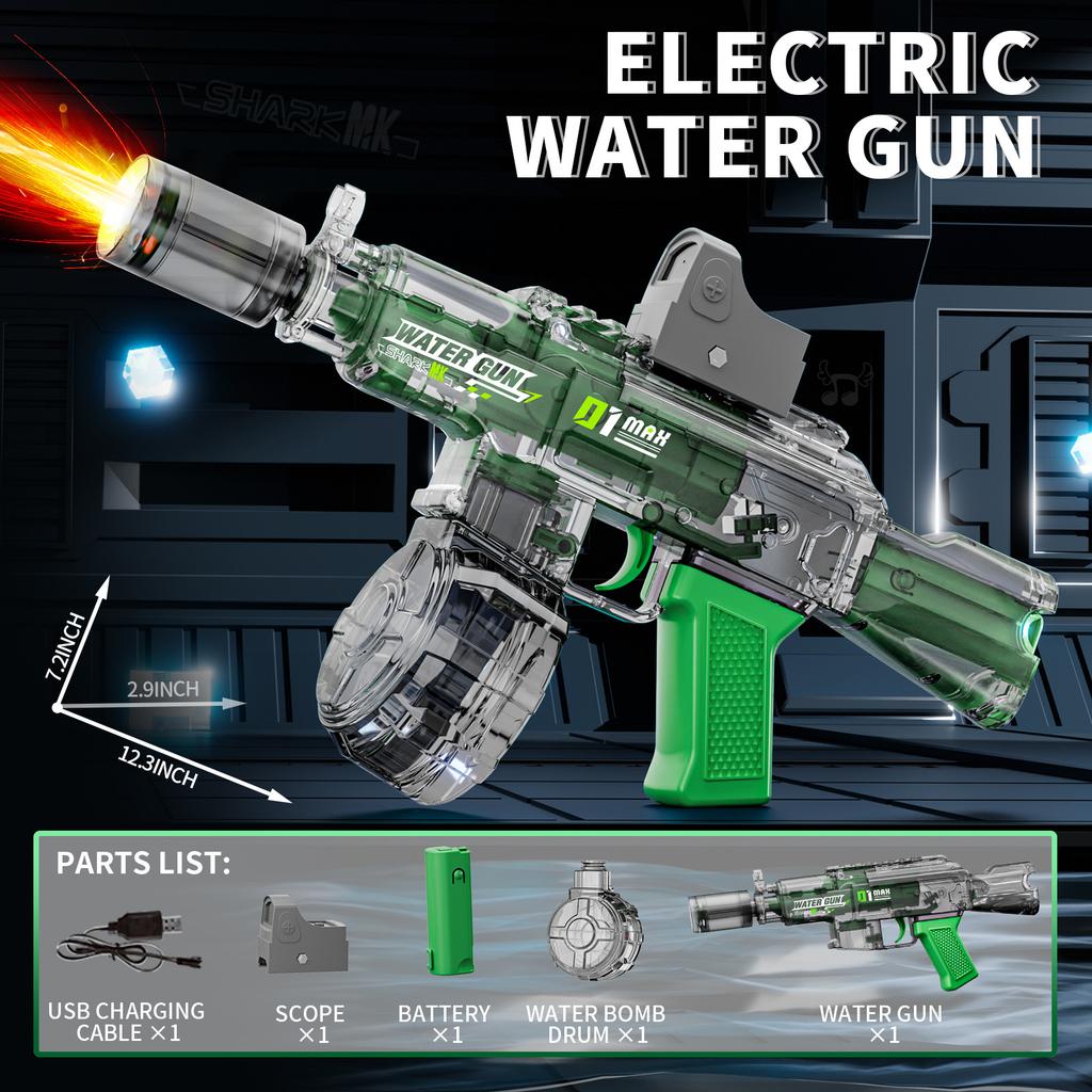 Non-Toxic New Electric Water Gun With Light Led Simulation Fire Sprays Flame Continuously High-Speed Powerful Shoot Outdoor Water Gun Toys
