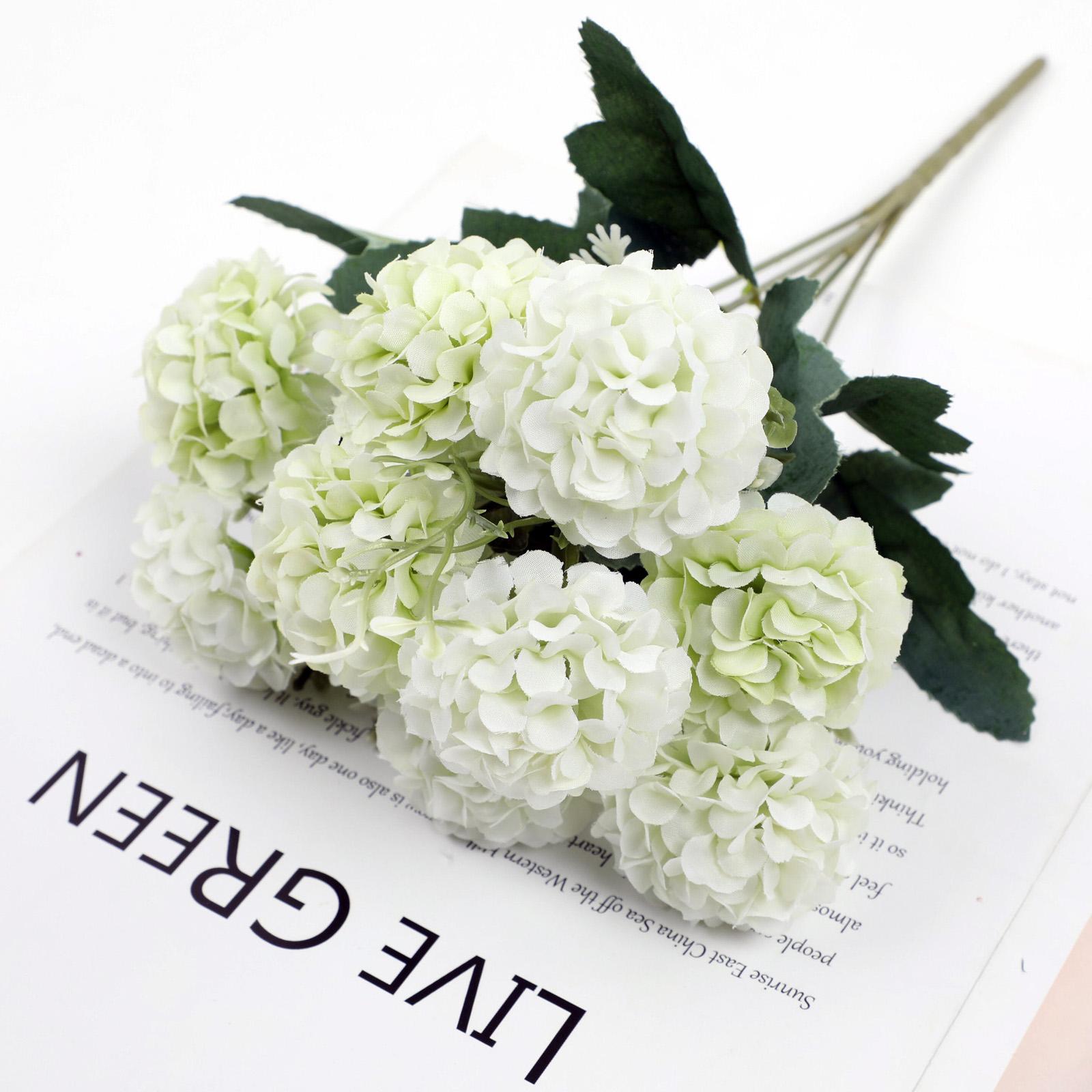 

Artificial Hydrangea Bouquet Lifelike Silk Flower Arrangement with Leaves for Home Office Wedding Party Decor One Size
