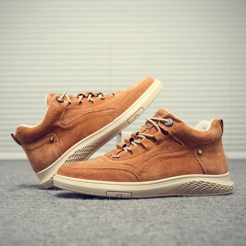Fashion Hot Sale Brand Men Sneakers Fashion Casual Leather Ankle Boots Male Handmade Leather Sport Shoe Antiskid Lace-Up High Top Boot