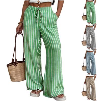 Damen lässige Hose mit weitem Bein, Tunnelzug Taille, vertikales Streifenmuster, elastischer Bund, leicht, bequem