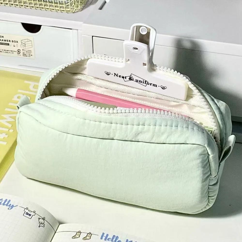 High Quality Solid Color Pen Bag Zipper Design Large Capacity Pencil Case Portable Stationery Bag School Office