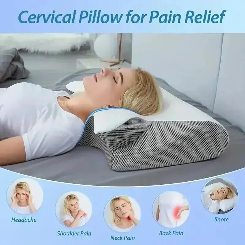 Schlafkissen aus Memory-Schaumstoff, Schmetterlingsform, langsame Rückfederung, entspannende Linderung von Nackenschmerzen, ergonomisches orthopädisches Konturkissen