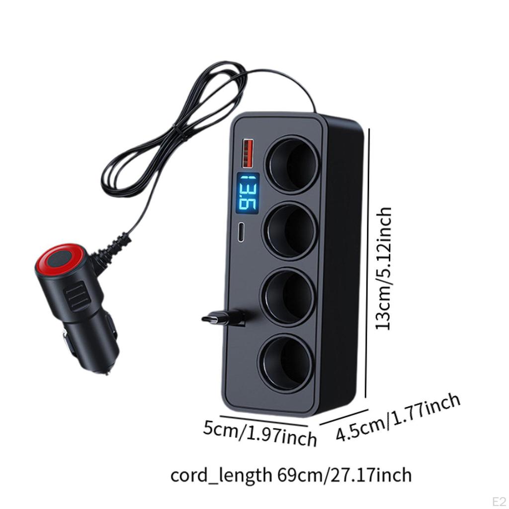 Car Cigarette Lighter Adapter LED Display Splitter