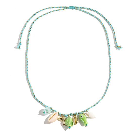 Ceramic Shell Fish Pendant Necklace for Women Irregular Gravel Braided Rope Adjustable Necklace Ocean Theme Boho Beach Jewelry
