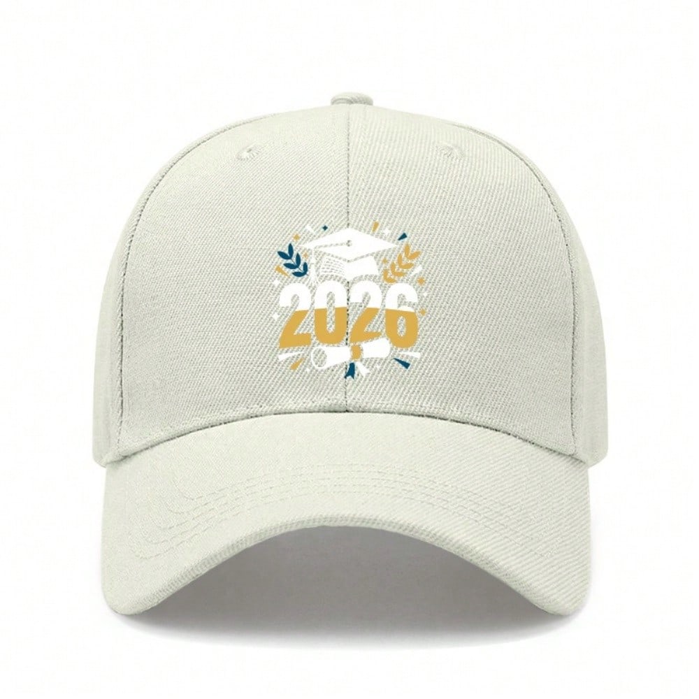 2026 Graduation Baseball Cap - Printed '2026' & Cap Graphic, Unisex Polyester Adjustable Breathable Lightweight Sun Protection Casual Outdoor Sports