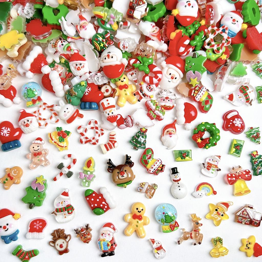 2025 New Christmas Cartoon Nail Art Accessories Cute 3D Santa Hat Snowman Resin DIY Nail Decorations