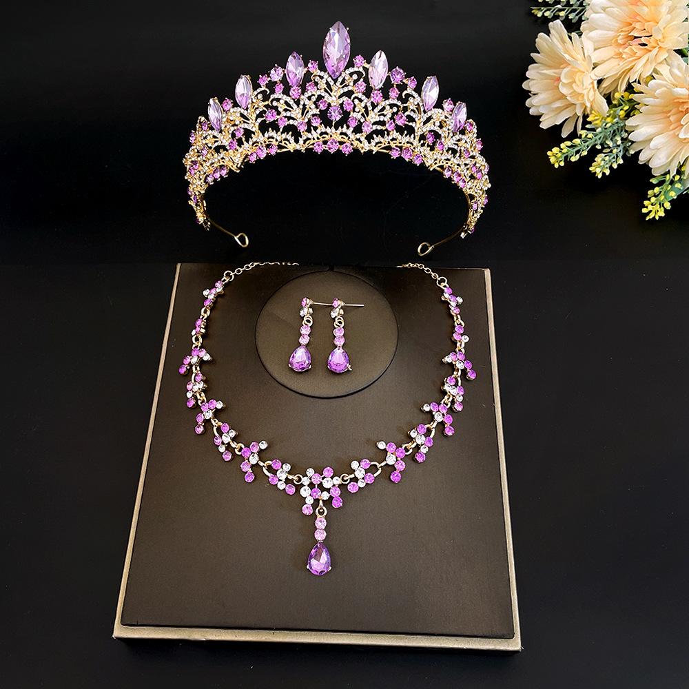 New Bridal Tiara Necklace Three-piece Set Crown Wedding Accessories Bridal Set