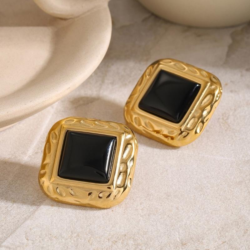 Charm Ear Studs Unique Ear Jewelry Geometric Square Earrings Stainless Steel Texture Present for Fashion Women and Girls