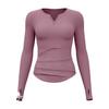Juyitang Seamless V-Neck Long-Sleeve Yoga Suit with Pleated Waist and Slim-Fit Top