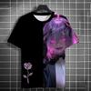 Summer Anime Girls Rose 3D Print T-Shirts Streetwear Men Fashion Oversized O-Neck Short Sleeved T Shirt Tees Tops Clothing